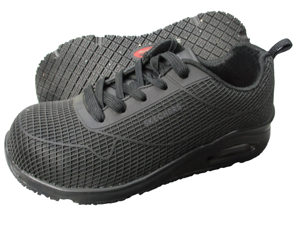 Skechers Womens Sz 8 Uno Sr-Jhansi Black Safety Composite Toe Work Shoes Safety